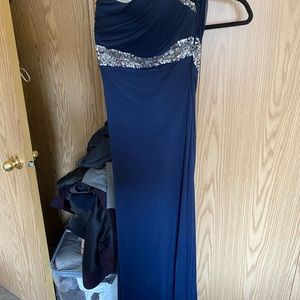 Navy floor length formal prom dress